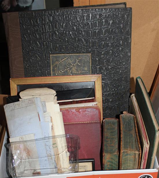 Mixed books, photo album, folder photos, prints, letters,indentures, etc